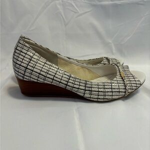 Cole Haan Tali Black White Plaid Wood Wedge Heel Shoes Women’s Size 10